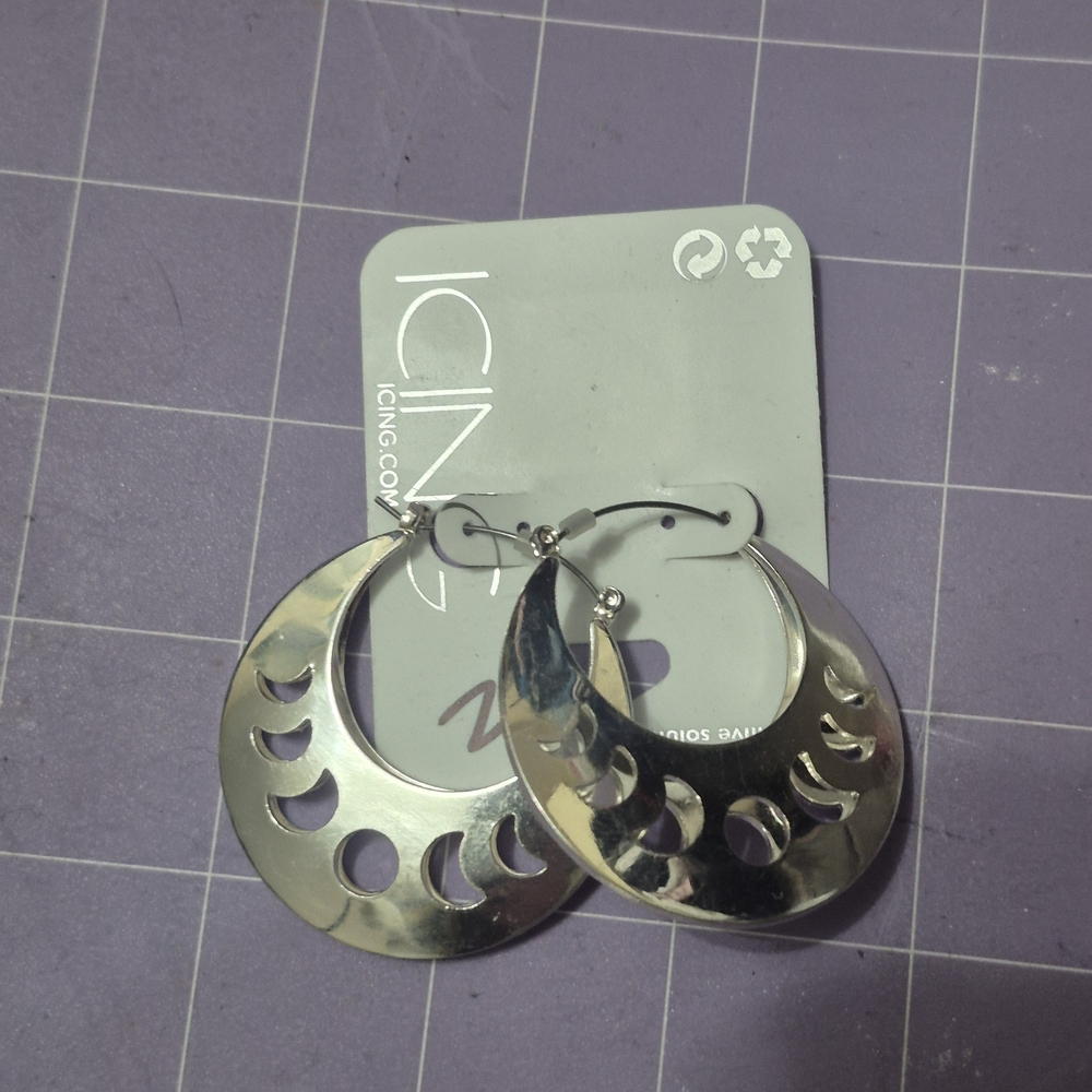 Icing Silver Crescent Earrings